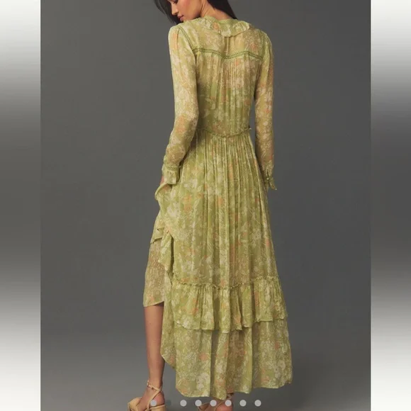 By Anthropologie Long Sleeve Sheer Hanky-Hem Midi Dress - Picture 3 of 13